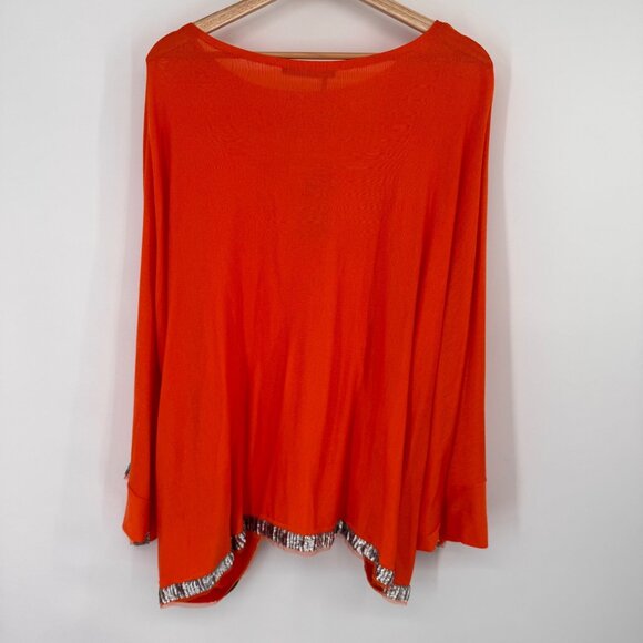 Laurel  Womens silk Orange sweater Top poncho Sequin Trim size medium new - Picture 10 of 15
